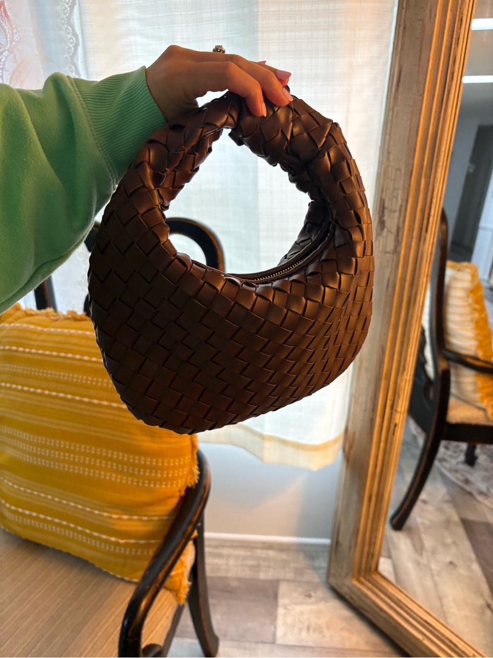 Urban Expressions Woven Mini Hobo Bag in Dark Brown - Picture 2 of 6